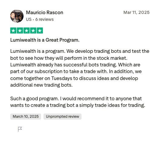 Trustpilot review by Mauricio Rascon, five stars