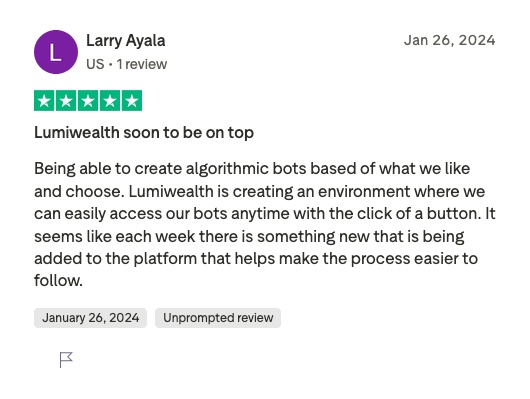 Trustpilot review by Larry Ayala, five stars